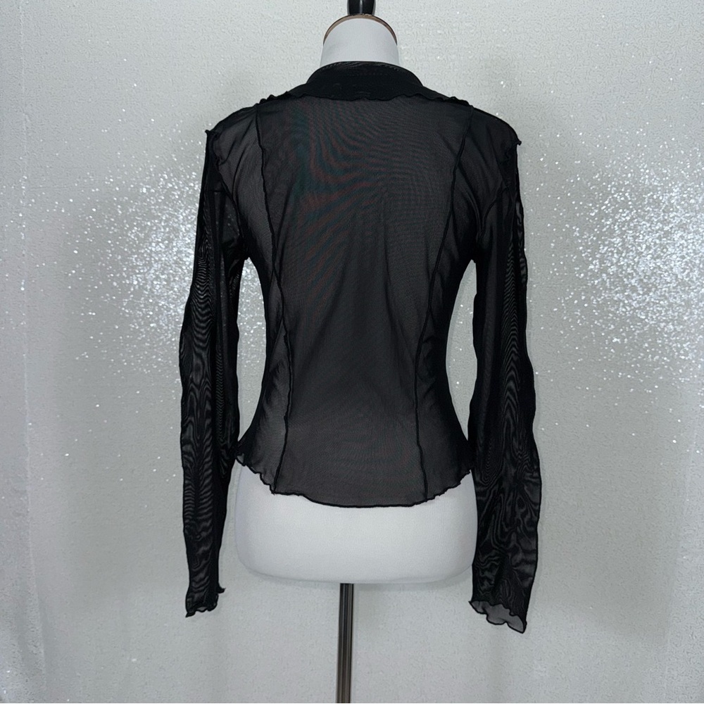 Urban Outfitters Sheer Mesh Rhinestone Flame Top L Y2K Goth Fairy Grunge - Picture 10 of 16